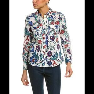 Tory Burch Brigette Blouse Cotton Floral Button Up SIZE 10